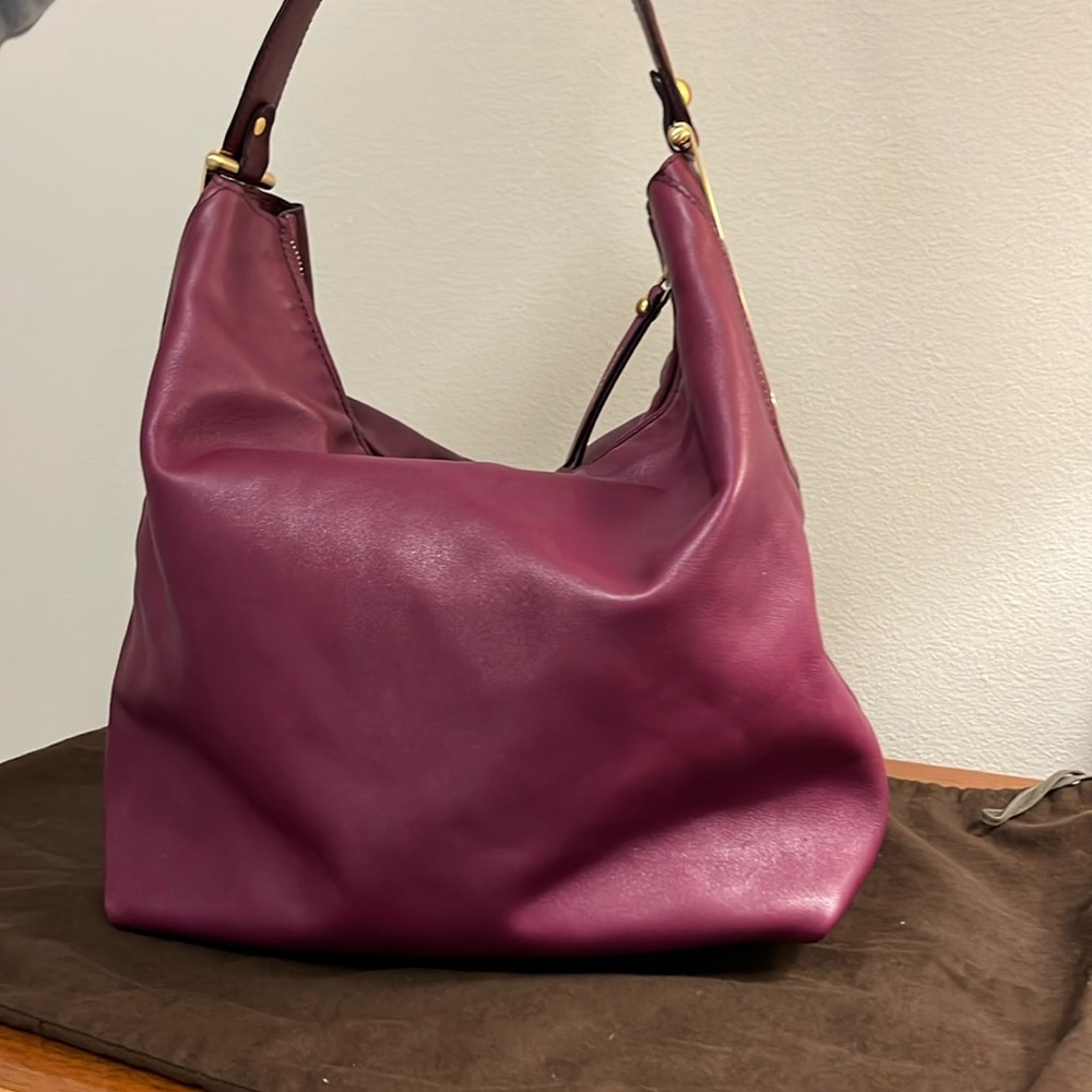 Elie Tahari NWT Leather and Brass Hobo Bag in Auburgine/Eggplant Color